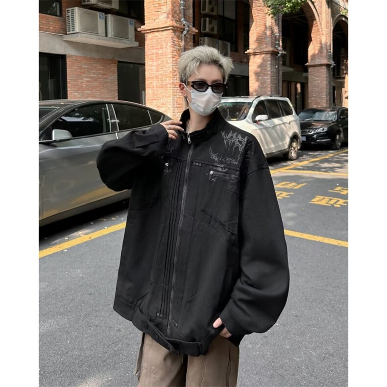 WJ9688-P85新款披荆斩棘牛仔外套男春秋款美式复古情侣高级夹克,男装工装外套,电商C233