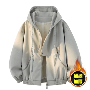 现货高品质美式高街重磅座山雕连帽pu皮棉衣男女加厚毛毛绒冬外套,男装皮衣,电商A486