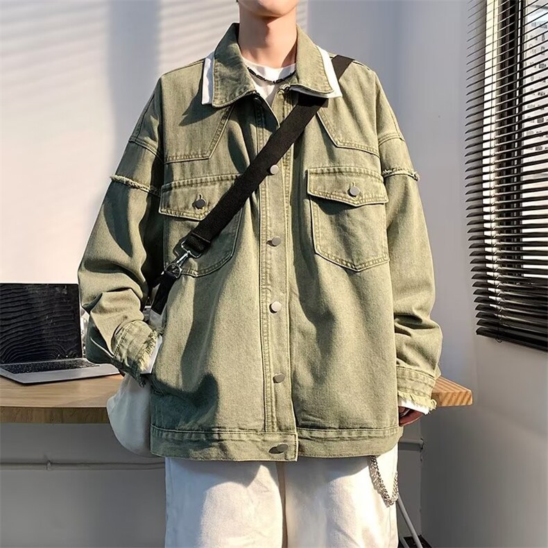 黄泥色牛仔外套男潮ins美式牛仔衣水洗做旧夹克春秋1214-P75,男装工装外套,星座910-5