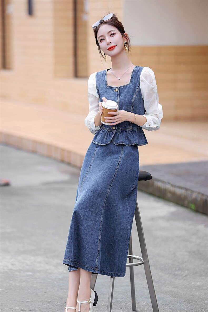 牛仔裙女2025春秋新款法式气质高端小香风显瘦衬衫裙子,女装连衣裙,盈茜