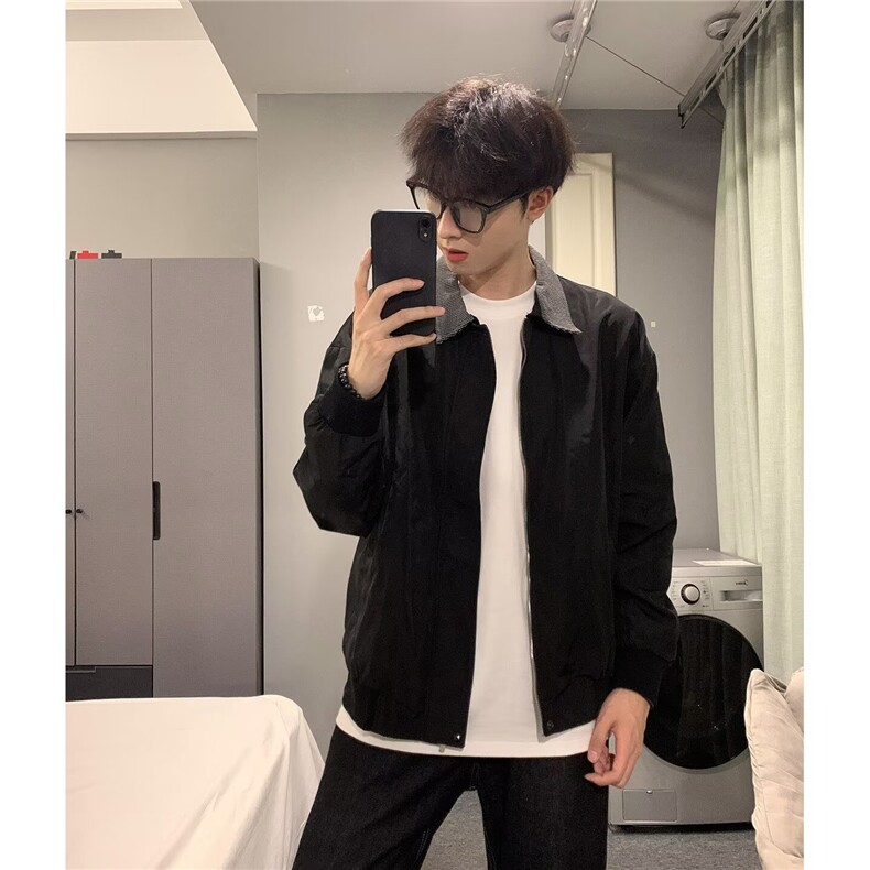 老钱风千鸟格拼接男女新复古翻领工装上衣外套夹克 513JK3514P60图片