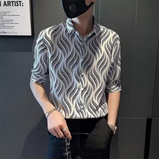 树叶花衬衫男五分袖春秋季痞帅发型师男装斑马纹印花衬衣CS109，男装衬衫，星座1116A-2（原606A-1）