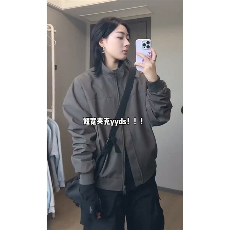 26春装新款美拉德立领飞行夹克boxy廓形休闲百搭外套上衣开衫外套,男装夹克,电商A443