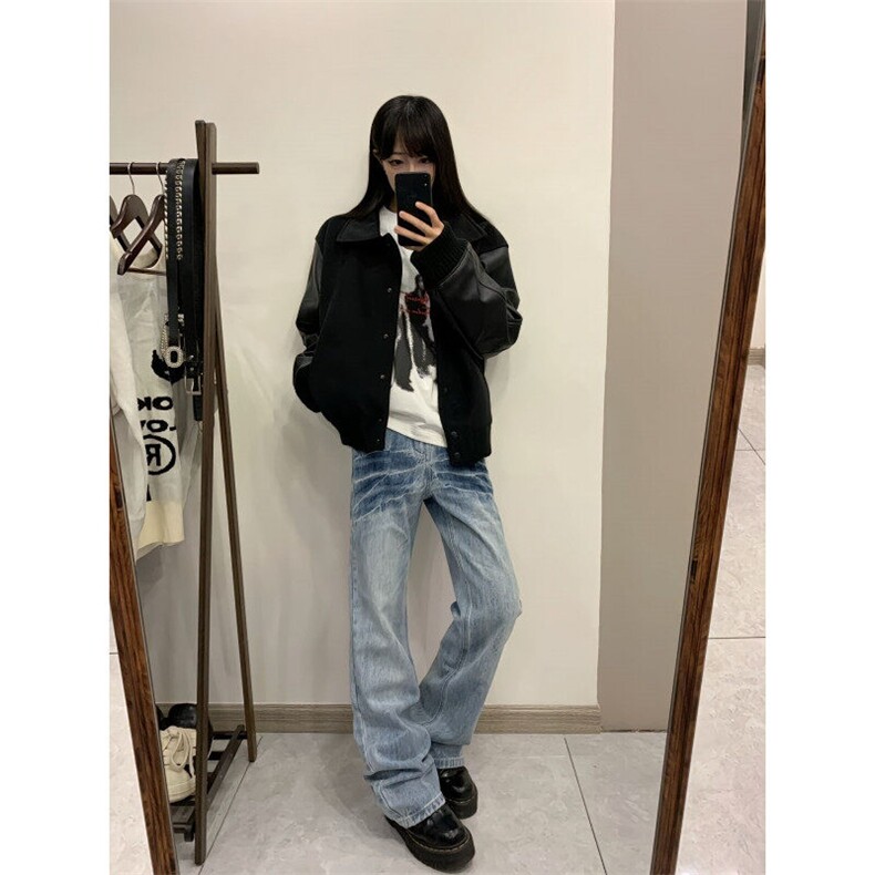 【有货】K7053CC-特P48浅蓝色闪电纹牛仔裤男女设计感直筒裤子,男装牛仔裤,星座1007（原301D）
