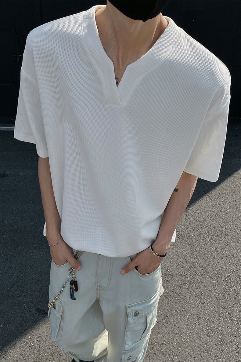 特批250克男装夏季新款大码宽松短袖T恤夏装V领打底衫S399P20,男装T恤,电商A233-1
