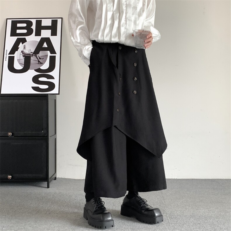 春装暗黑复古纽扣日系西裤山本耀司性别西裤男女宽松九分裤裤裙图片