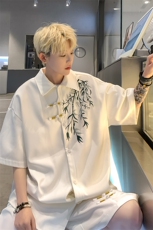 量大优供视频新风竹叶刺绣花冰丝短袖衬衫男XH54-特P33，男装衬衫，电商B367