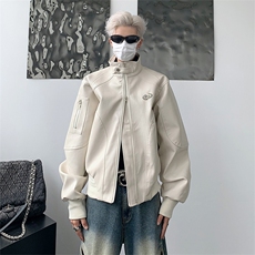 秋季韩版修身机车短款立领皮衣男潮流帅气青年PU皮夹克外套，男装皮衣，星座410-7