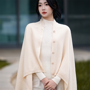 2025年新款时尚百搭通勤简约休闲珍珠钻披肩，披肩，阿娇羊绒