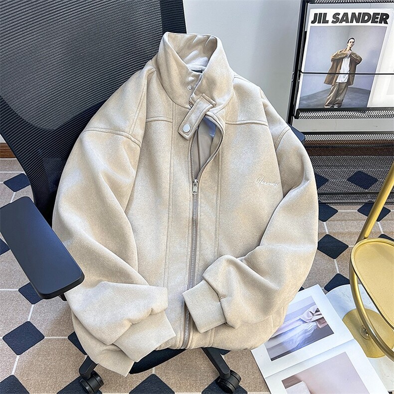 复古麂皮绒棒球服男春秋季宽松立领美拉德工装外套美式飞行员夹克,男装夹克,星座601-1