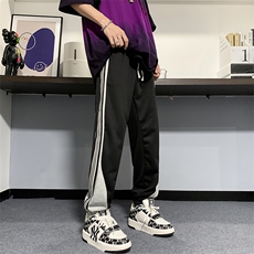 2023撞色拼接条纹卫裤男宽松运动休闲高街美式束脚裤子K0014-P32，男装休闲裤，星座308B-1