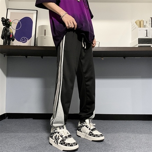 2023撞色拼接条纹卫裤男宽松运动休闲高街美式束脚裤子K0014-P32图片