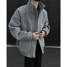 冬装新品弯刀袖毛呢加棉夹克棉衣休闲纯色加厚外套男G1104P108，男装夹克，电商A339