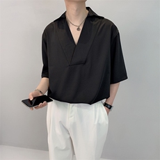 夏季免烫休闲禁欲系V领短袖衬衫韩版网红纯色衬衣潮CS711-P55控78，男装衬衫，电商B267