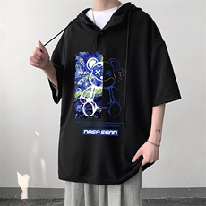 LD54290-P45NASA连帽短袖t恤男大码胖子带帽五分袖中袖，男装T恤，电商A040