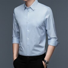春秋季中年男士纯色无痕长袖衬衫休闲秋装衬衣宽松免烫男装上衣，男装衬衫，电商B212（原钱塘6029）