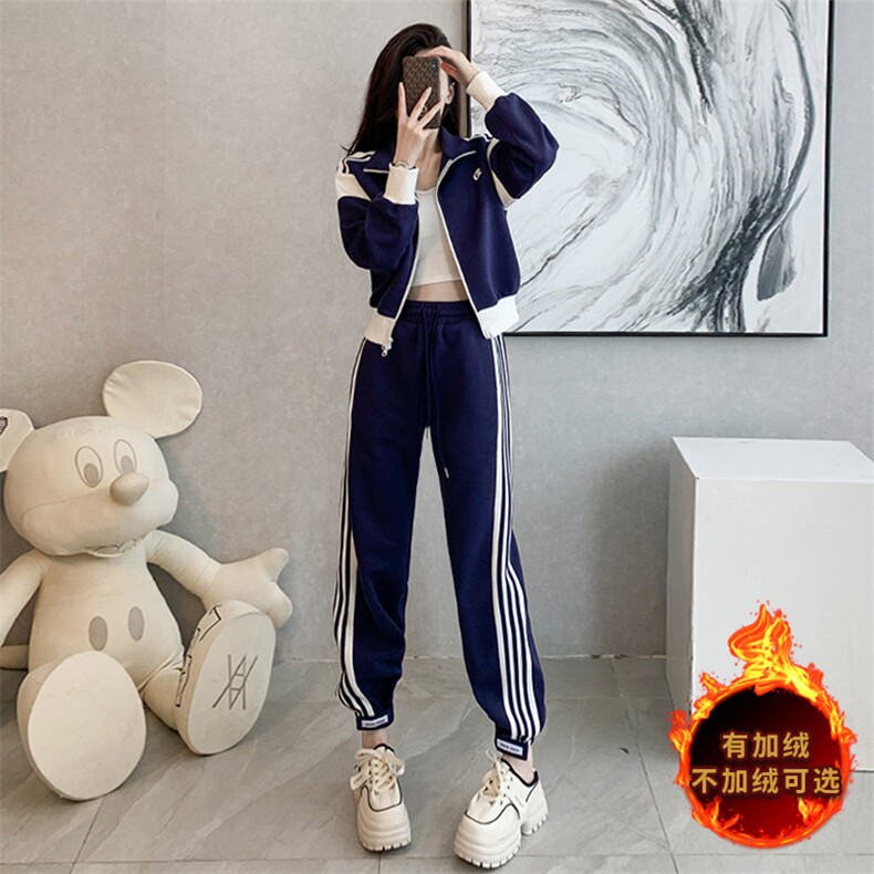 2024春四条杠休闲运动卫衣套装女小个子炸街洋气外套卫裤两件套，女装套装/套裙，江南