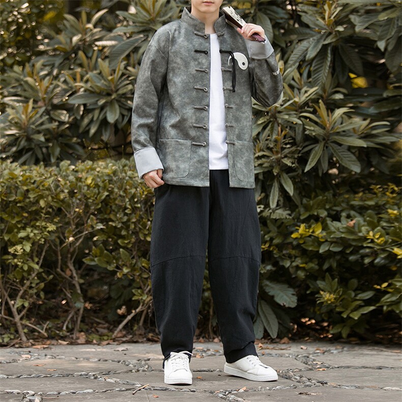 新景潮新中式PU皮《太极》刺绣复古立领长袖外套加厚夹克JK94,男装夹克,星座305A（原312A-1）