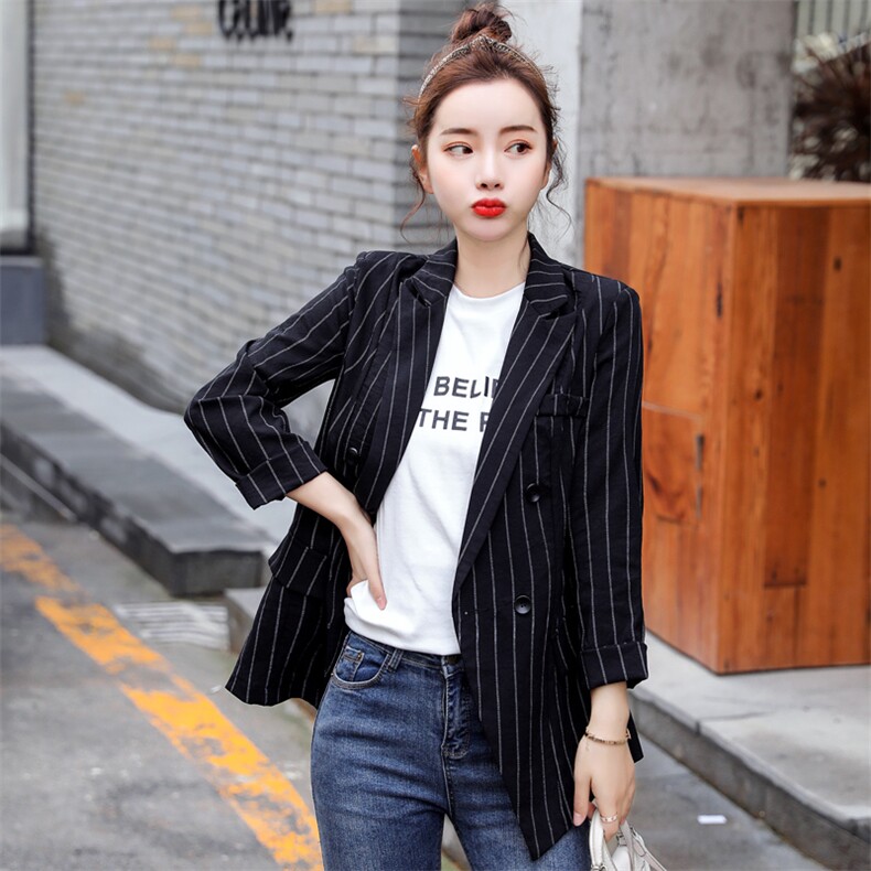 条纹气质百搭翻领时尚显廋韩版2021年春季时尚,女装短外套,瑶迪依秀