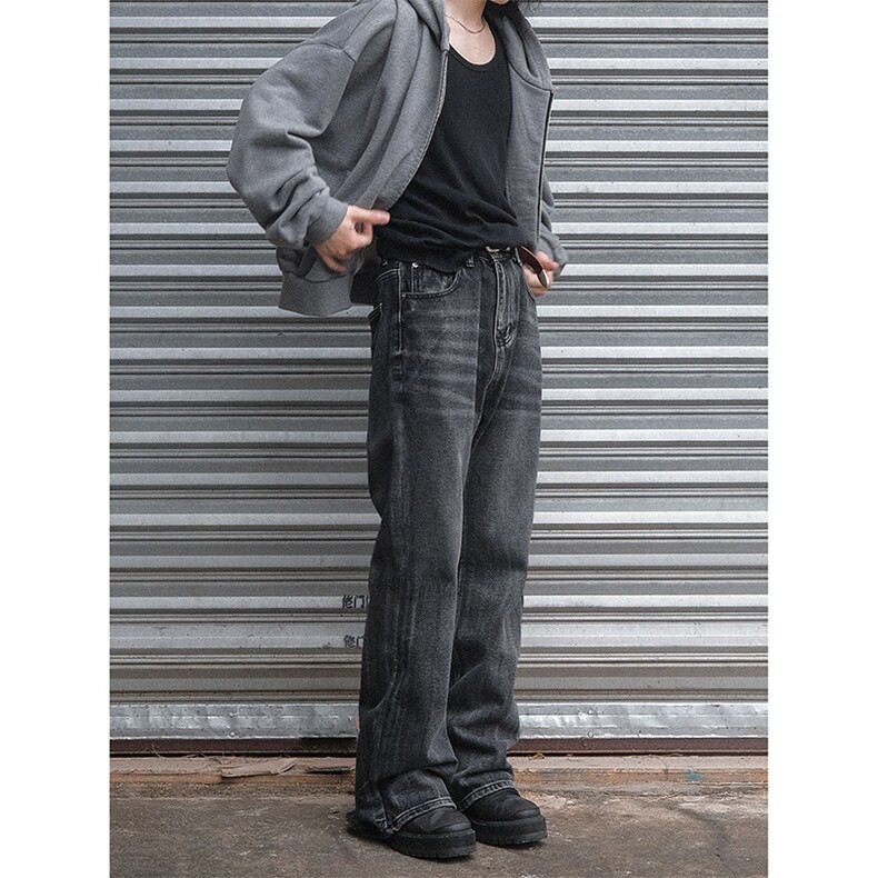 B221美式ins高街暗黑重工艺宽松微喇牛仔裤LK23128-P60控78,男装牛仔裤,电商B221