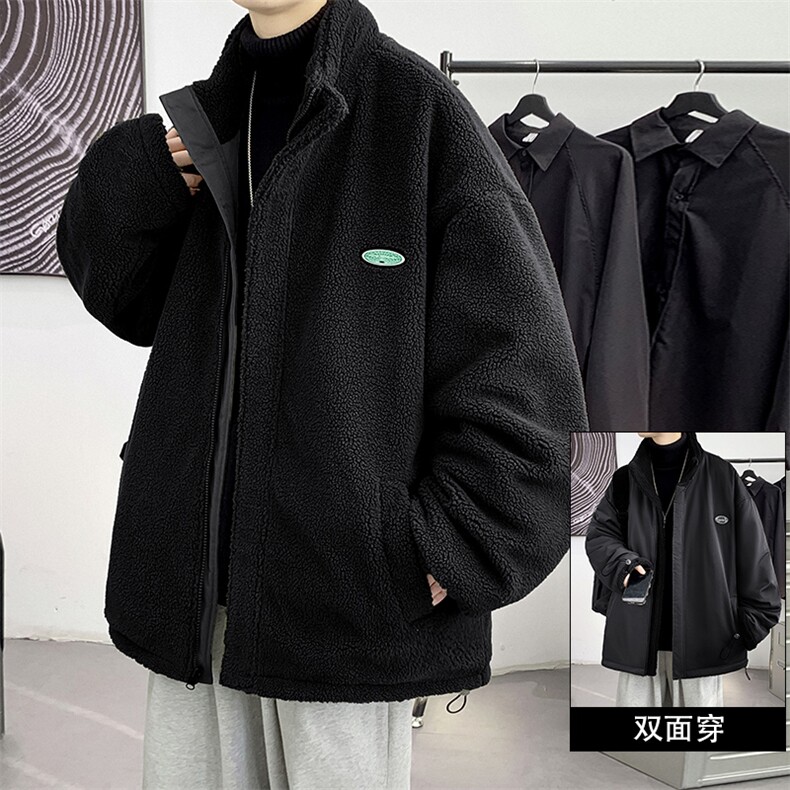 2024冬新款 港风两面穿立领羊羔毛加厚保暖外套 YG401-P120控150图片