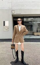 2021秋季新款时尚潮流百搭休闲宽松显瘦腰带双口袋西装外套，女装西装，L·H·X