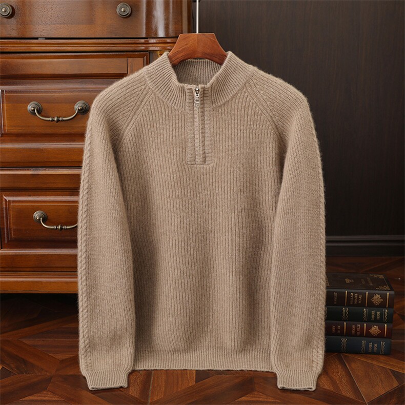 时尚男士羊绒开衫简约保暖半拉链设计高品质秋冬必备单品，男装羊绒开衫，吉高羊绒