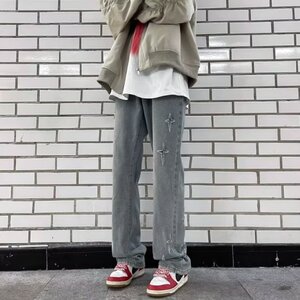 美式牛仔裤男潮牌春秋设计感星星阔腿裤子微喇裤潮 CSL02 P50图片