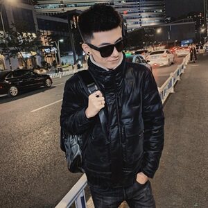pu皮羽绒服社会小伙ins刺绣毛领立领冬季潮男外套C301B-YR01图片