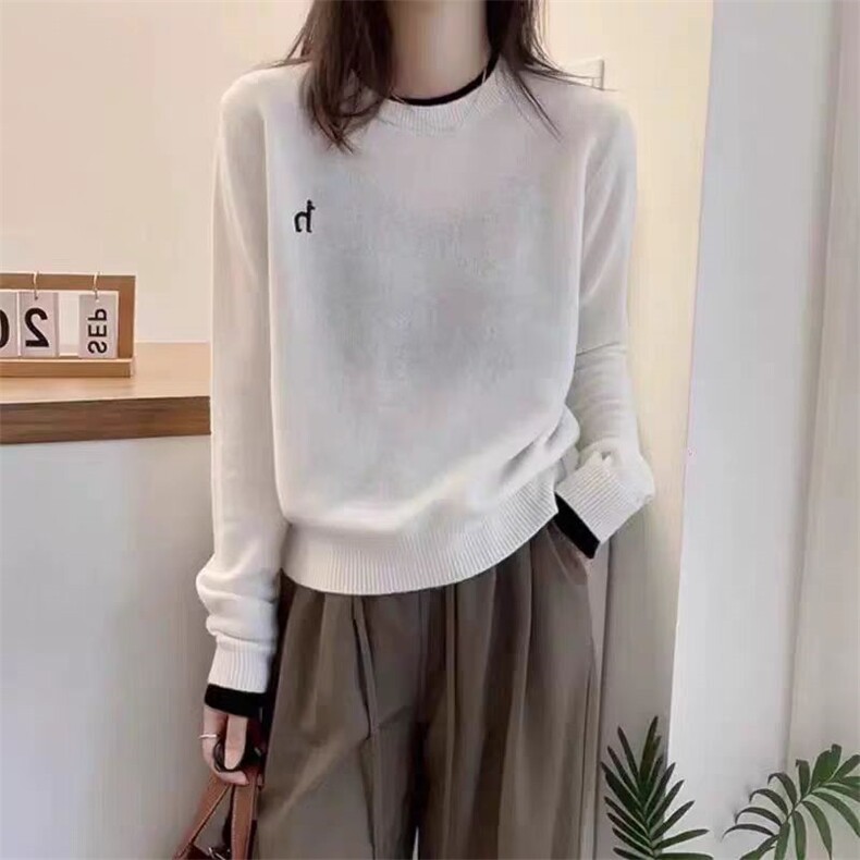 2025年秋季新款百搭女士刺绣圆领假两件，女装针织衫/毛衣，浩新羊绒