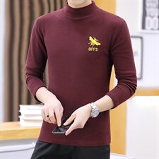 冬季半高领双面绒刺绣蜜蜂卫衣男加绒加厚保暖打底衫长袖黑330P28，男装卫衣，星座1207