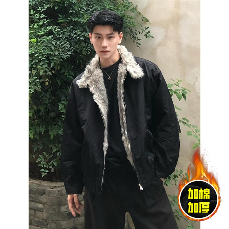 现货高品质美式高街重磅狼王座山雕毛毛领棉衣男女加厚棉服冬外套，男装棉衣，电商A486-1