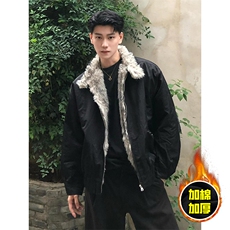 现货高品质美式高街重磅狼王座山雕毛毛领棉衣男女加厚棉服冬外套，男装棉衣，电商A486-1