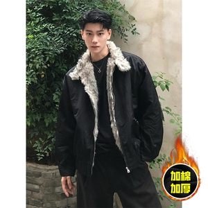 现货高品质美式高街重磅狼王座山雕毛毛领棉衣男女加厚棉服冬外套,男装棉衣,电商A486-1