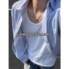 【网图】B221美式ins高街暗黑宽松条纹长袖衬衫SY2551-特P30控59，男装衬衫，电商B221