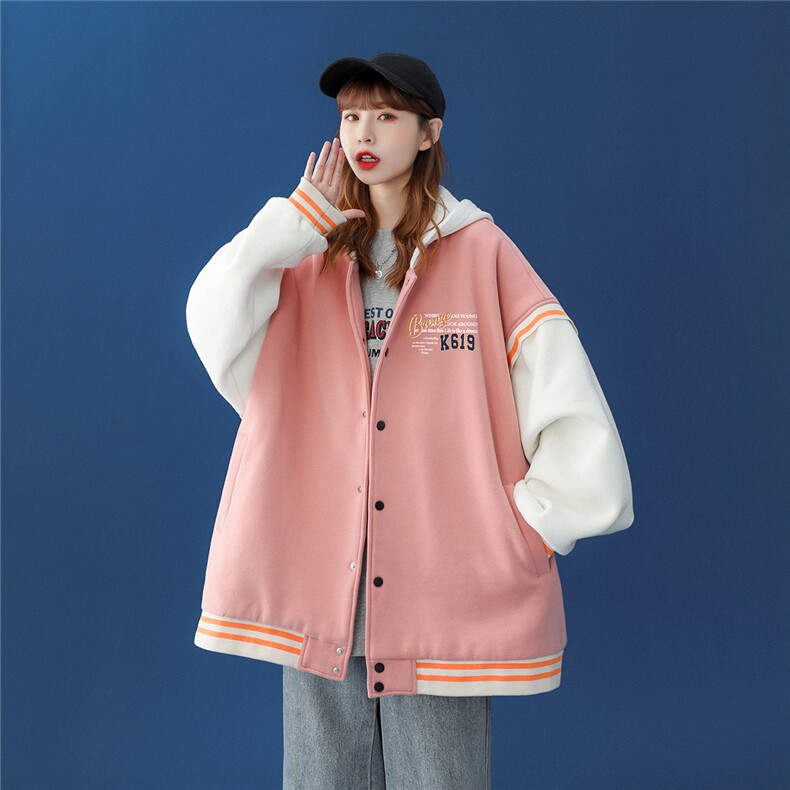 中性风毛呢慵懒风棒球服oversize简约印花夹克外套G108P75控98，男装夹克，A247A
