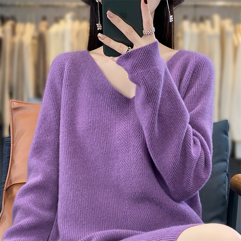 24秋冬新款V领羊毛衫女中长款气质显瘦针织毛衣连衣裙,女装连衣裙,蒙莲贝斯