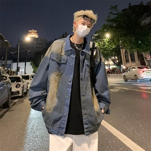 废土风复古混色牛仔外套男重磅做旧宽松直筒牛仔裤套装2181/P68图片