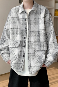 2025新款格子翻领开衫外套男小香风宽松夹克外套J5282-特P60控118图片