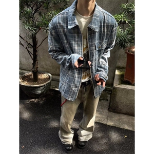 DK362-P55美式拉链格子长袖衬衫男女宽松百搭情侣衬衣-网图现货图片