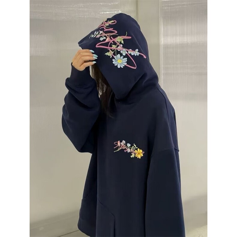 5300-P55美式高街潮重磅刺绣花卉情侣连帽卫衣薄款/加绒，女装卫衣/绒衫，星座617A-2