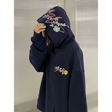 5300-P55美式高街潮重磅刺绣花卉情侣连帽卫衣薄款/加绒，女装卫衣/绒衫，星座617A-2