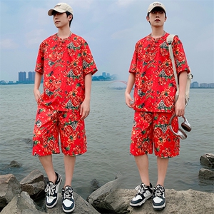 TZZ风盘扣T恤裤子大码团队服东北大花套装男女表演出新中式服图片