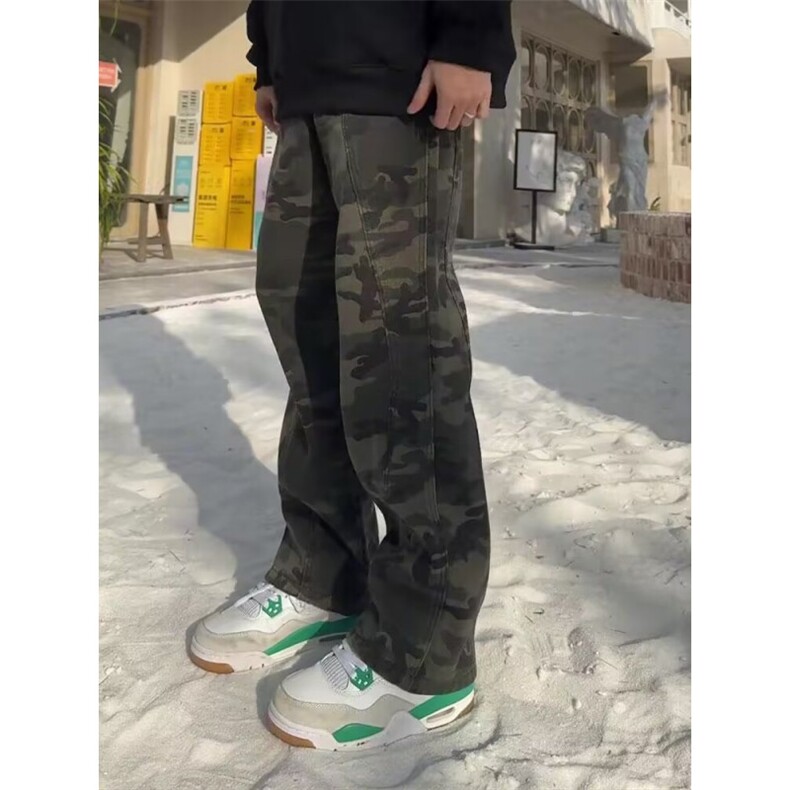 美式迷彩裤子男春秋季高街潮牌vintage工装裤潮牌痞帅休闲直筒裤,男装牛仔裤,星座1008