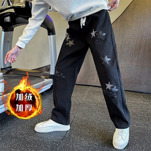 秋冬加绒牛仔裤 男士五角星贴布直筒牛仔裤男弯刀裤901N47加绒P68图片