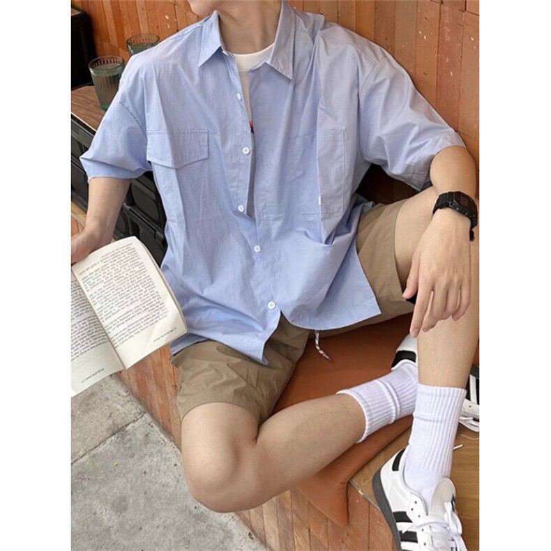 新款衬衫短袖夏季宽松短袖日系百搭外套青少年上衣时尚C5261,男装T恤,星座1116A（原606A-3）