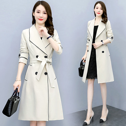 现货2022秋季时尚简约大方气质优雅收腰显瘦休闲百搭潮流风衣外套图片