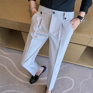 小西裤男九分修身直筒休闲裤男士高级垂感黑色西装长裤子潮 KA502图片