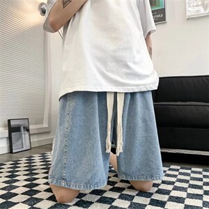 牛仔短裤男夏季潮牌ins潮流百搭外穿宽松休闲bf五分裤子DK628-P38图片