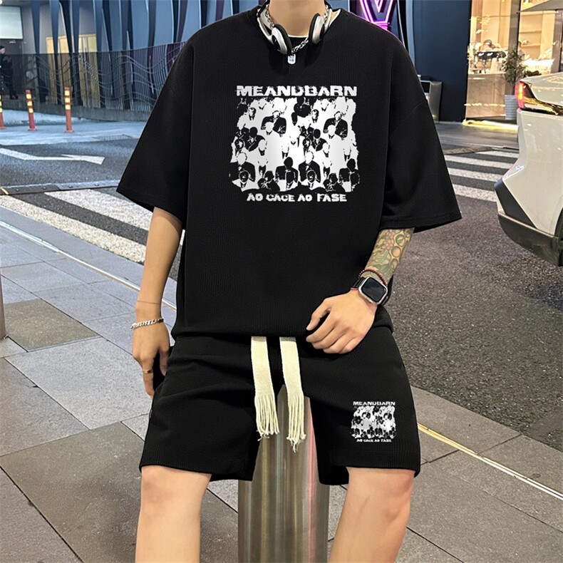 套装！华夫格套装短袖T恤短裤男TZ247-特P38,男装牛仔裤,电商B367